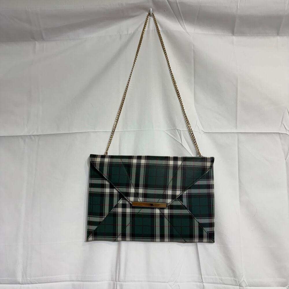Green Plaid Envelope Clutch Purse